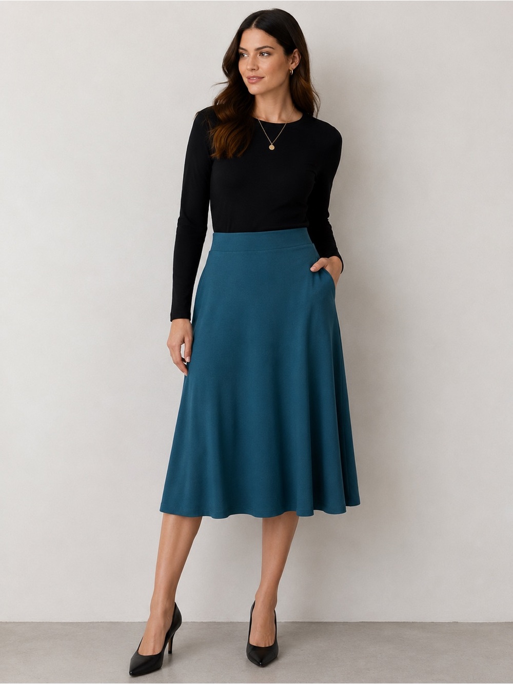 LOFT XL Tall Teal Flare Skirt Stretch Pull On Office Career Classic Chic